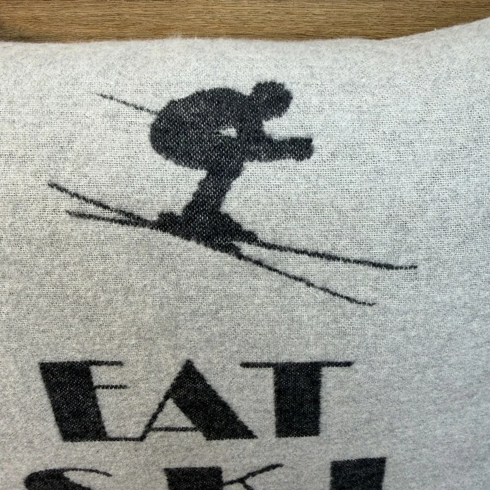 David Fussenegger Gray Soft Pillow Alpine Chalet Eat Sleep Ski Repeat Winter New